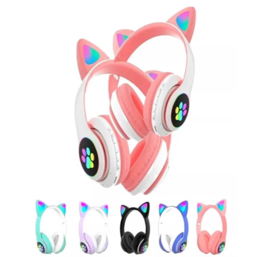 Fone Gatinho Sem Fio Com Led Infantil Meninas Gato